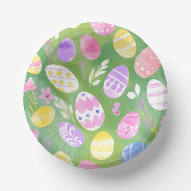Easter Eggs | Pretty Pastel Watercolor Egg Hunt Paper Plate (Front)