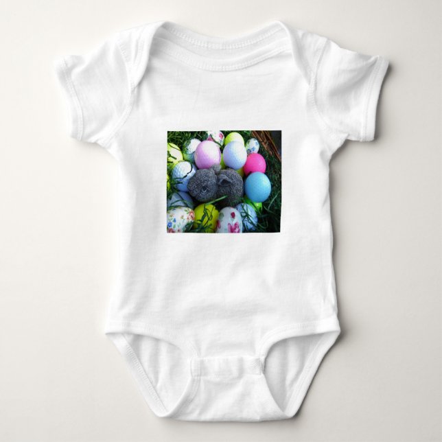 Easter Eggs, Rabbit Golf Balls Baby Bodysuit (Front)