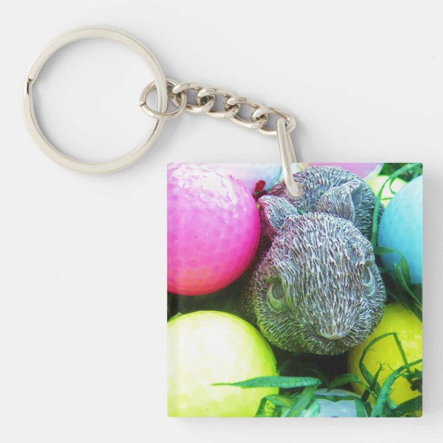 Easter Eggs, Rabbit , Golf Balls Keychain (Front)