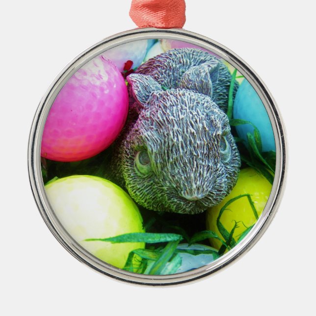 Easter Eggs, Rabbit , Golf Balls Metal Ornament (Front)