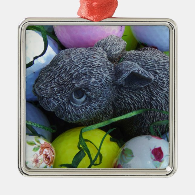Easter Eggs, Rabbit Golf Balls Metal Ornament (Front)