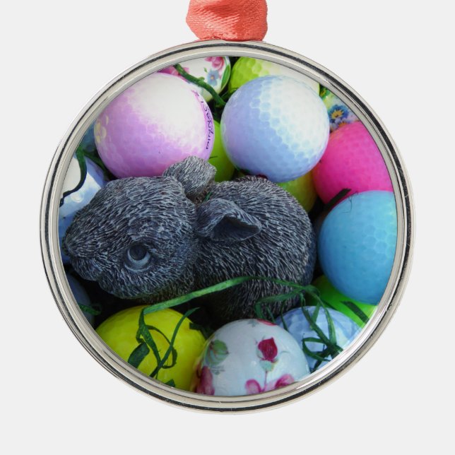 Easter Eggs, Rabbit Golf Balls Metal Ornament (Front)