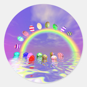 Easter Eggs Ride on a Rainbow Classic Round Sticker