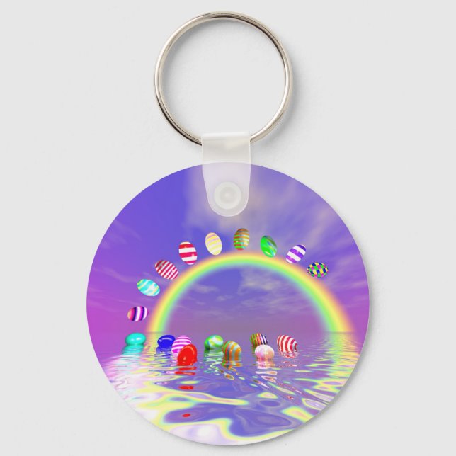 Easter Eggs Ride on a Rainbow Keychain (Front)