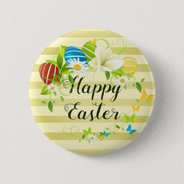 Easter Eggs Spring Flowers and Butterflies Wreath 2 Inch Round Button (Front)