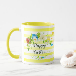 Easter Eggs Spring Flowers and Butterflies Wreath Mug