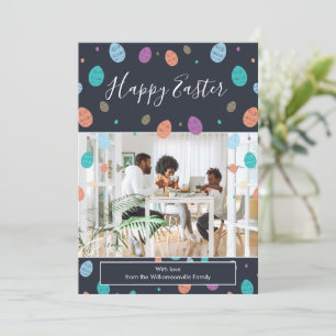 Easter Eggs Whimsical Blue Family Photo Holiday Card