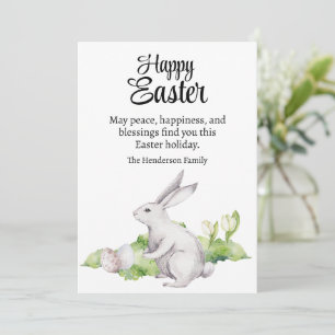 Easter Eggs & White Rabbit Watercolor Happy Easter Holiday Card