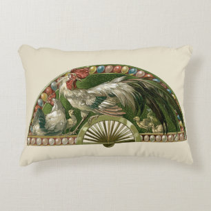 Easter Eggs with Chickens, Vintage Art Nouveau Accent Pillow