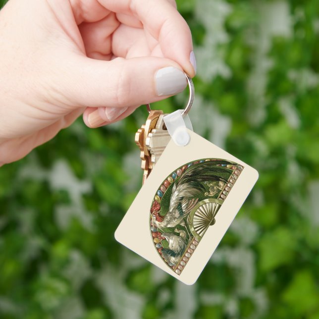 Easter Eggs with Chickens, Vintage Art Nouveau Keychain (Hand)