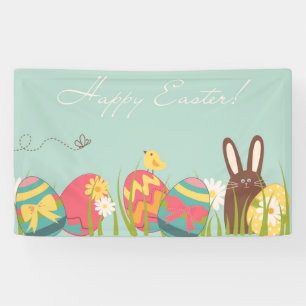 Easter Eggs with Chocolate Bunny Indoor Decorating Banner