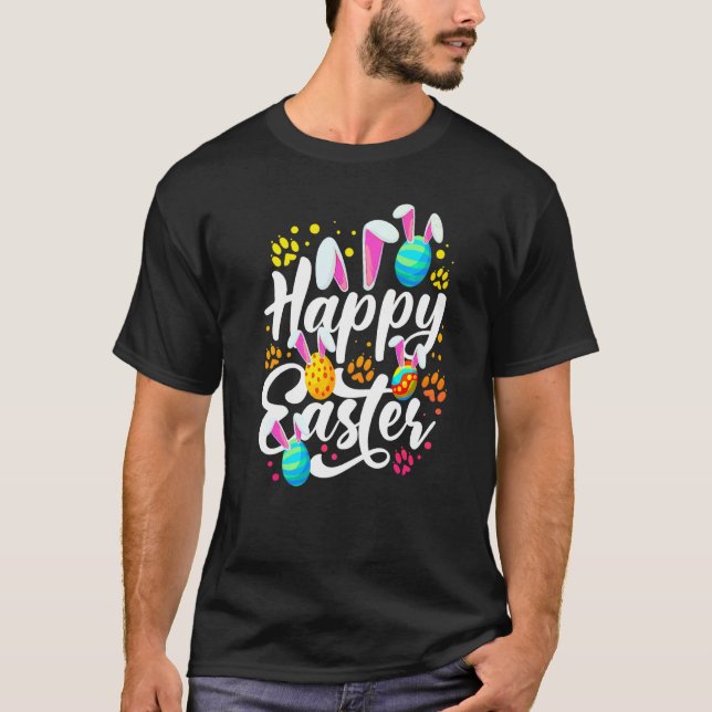 Easter Eggs With Easter Bunny Rabbit Ears  Happy E T-Shirt (Front)