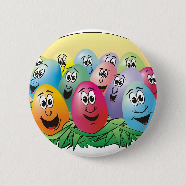 Easter Eggs with Faces in Grass 2 Inch Round Button (Front)