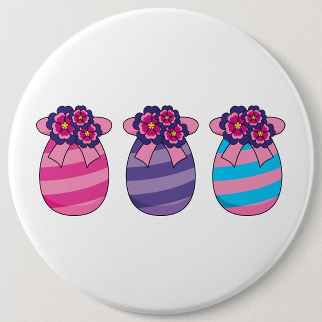 Easter Eggs with Flowers and Ribbon 6 Inch Round Button (Front)