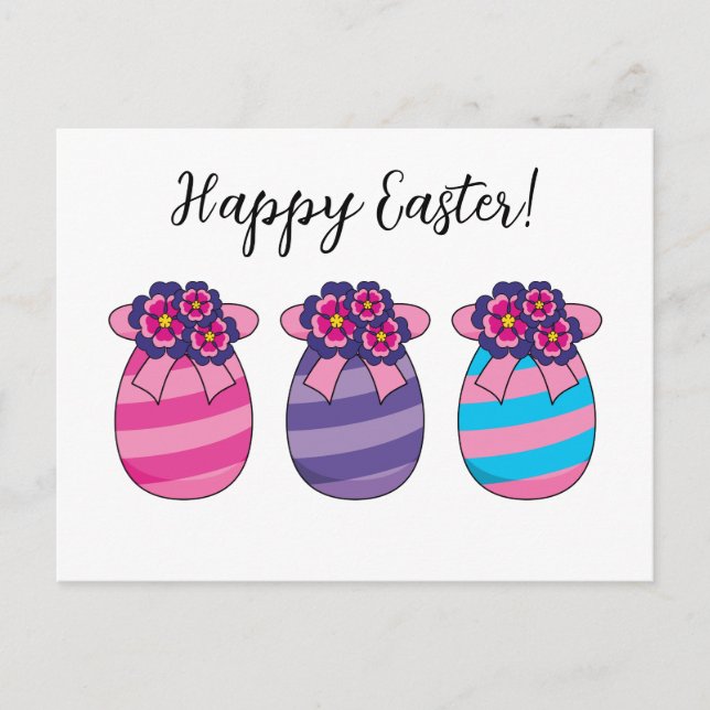 Easter Eggs with Flowers and Ribbon | Add Text Holiday Postcard (Front)