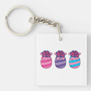 Easter Eggs with Flowers and Ribbon Keychain