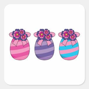 Easter Eggs with Flowers and Ribbon Square Sticker