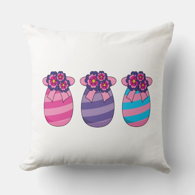 Easter Eggs with Flowers and Ribbon Throw Pillow (Front)