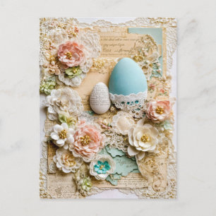 Easter Eggs with Flowers Holiday Postcard