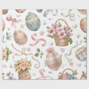 Easter eggs with flowers wrapping paper