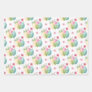 Easter Eggs Wrapping Paper Flat Sheet Set of 3