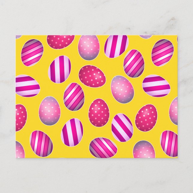 Easter Eggs Yellow and Pink Pattern Holiday Postcard (Front)