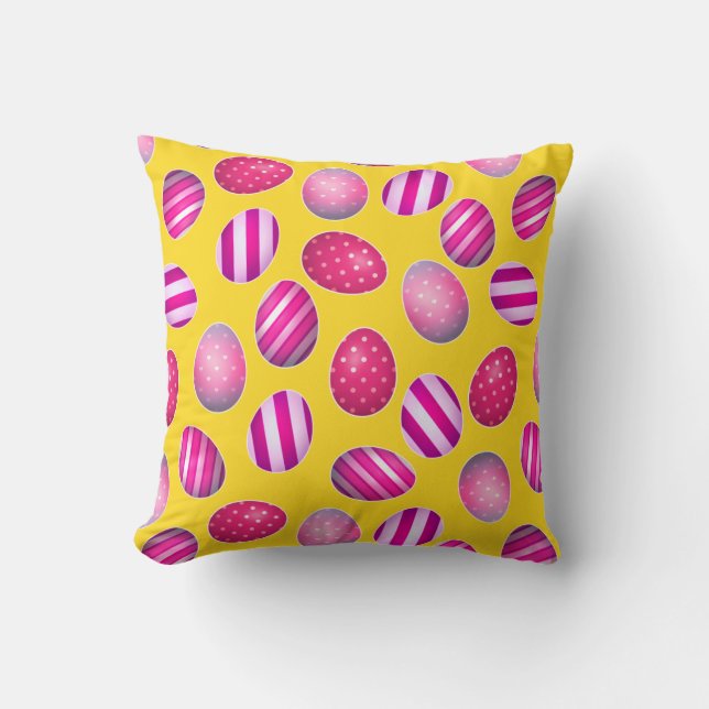 Easter Eggs Yellow and Pink Pattern Throw Pillow (Front)