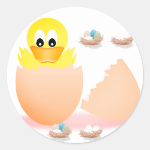 Easter eggs, yellow chicken, classic round sticker