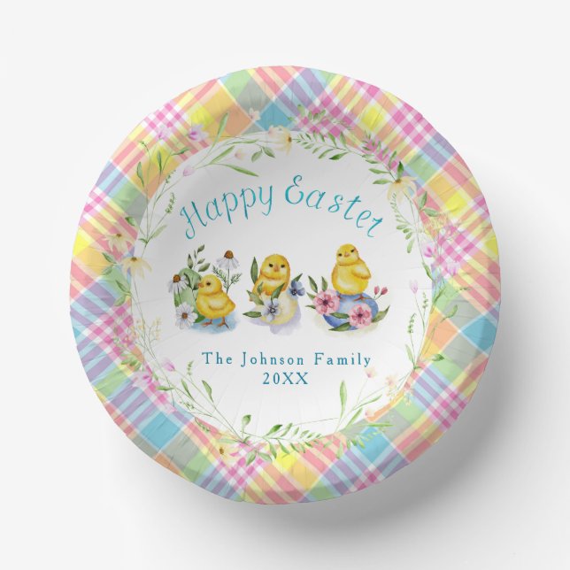 Easter Elegance: Spring Chicks Watercolor  Paper Plate (Front)