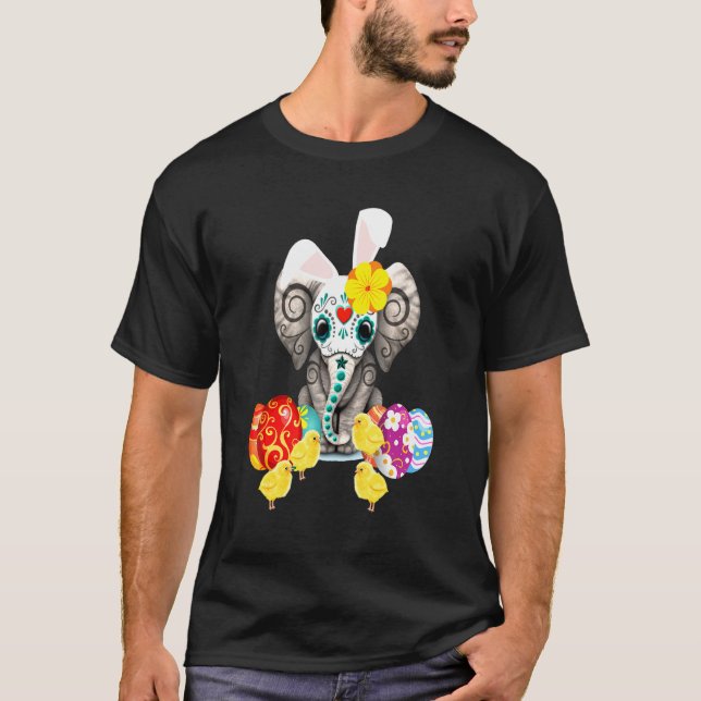 Easter Elephant With Bunny Ears And Easter Eggs Bo T-Shirt (Front)