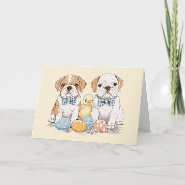 Easter English Bulldogs Holiday Card (Front)