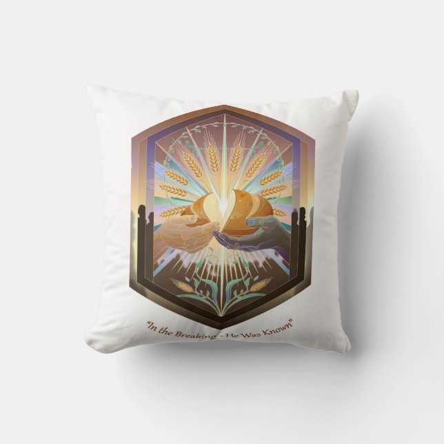 Easter Eyes Breaking Bread, Believer's Joy Gift Throw Pillow (Front)