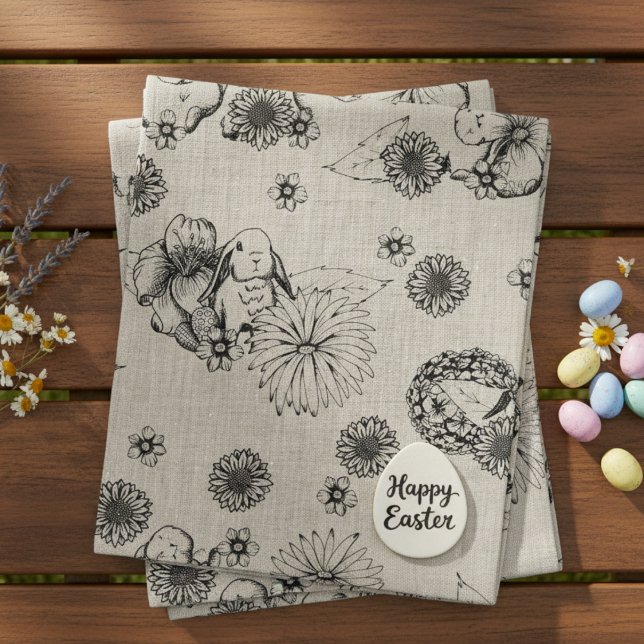 Easter Fabric Bunny Spring Floral Pattern (Cute Floral Easter Bunnies & Flower Linen Fabric for Easter Egg Hunt or Spring Kids Birthday Parties)