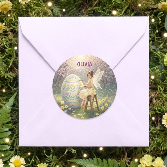 Easter Fairy Painting Egg Spring Classic Round Sticker (Creator Uploaded)