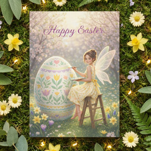 Easter Fairy Painting Egg Spring Holiday Postcard
