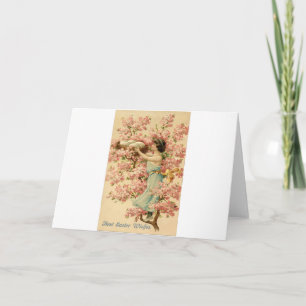 easter faith flowers pink Cherry Blossom Nest cute Holiday Card