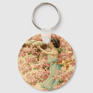 easter faith flowers pink Cherry Blossom Nest cute Keychain
