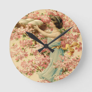 easter faith flowers pink Cherry Blossom Nest cute Round Clock