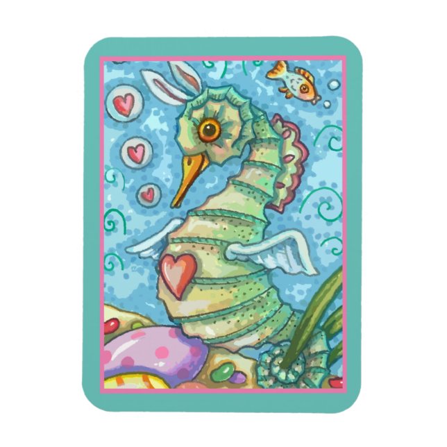 EASTER FANTASY, SPRING SEAHORSE HOLIDAY MAGNET (Vertical)