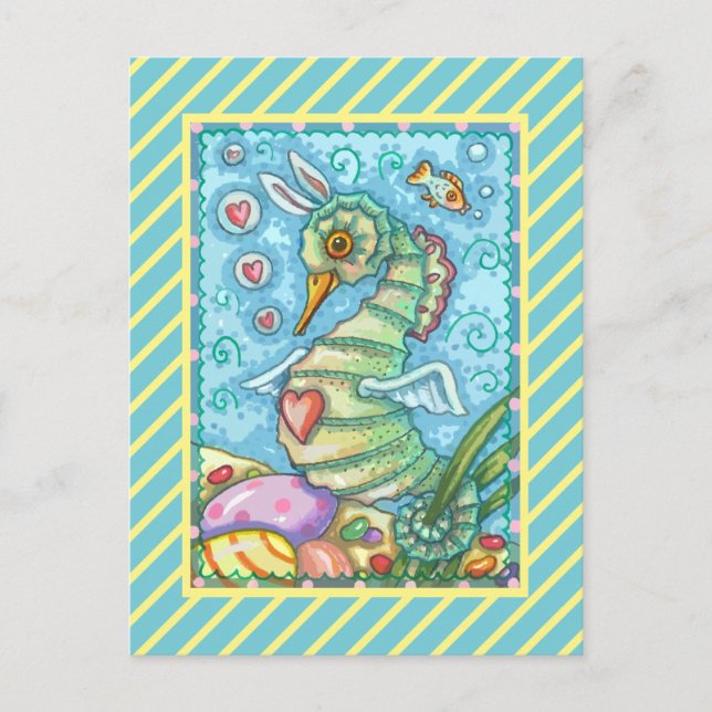 EASTER FANTASY, SPRING SEAHORSE HOLIDAY POSTCARD (Front)