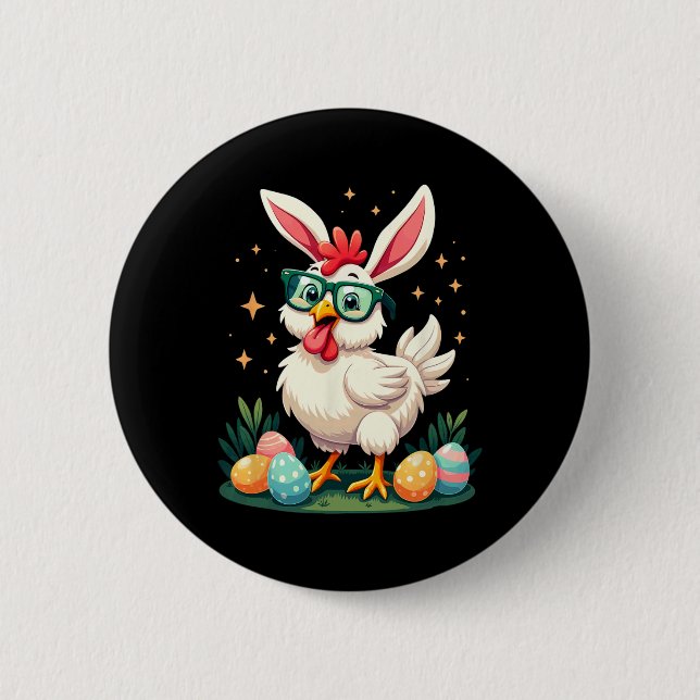 Easter Farmer Bunny Chicken Egg Hunting  2 Inch Round Button (Front)