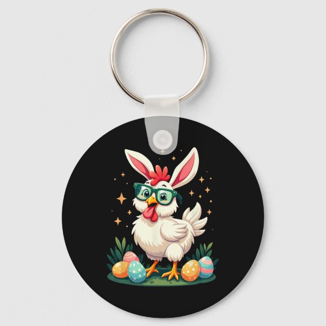 Easter Farmer Bunny Chicken Egg Hunting  Keychain (Front)