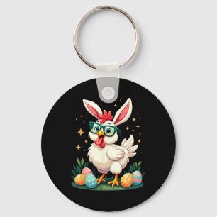 Easter Farmer Bunny Chicken Egg Hunting Keychain