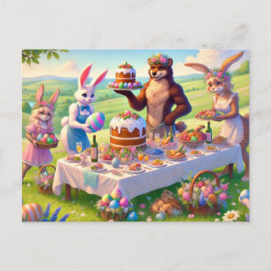 Easter Feast in the Meadow Holiday Postcard