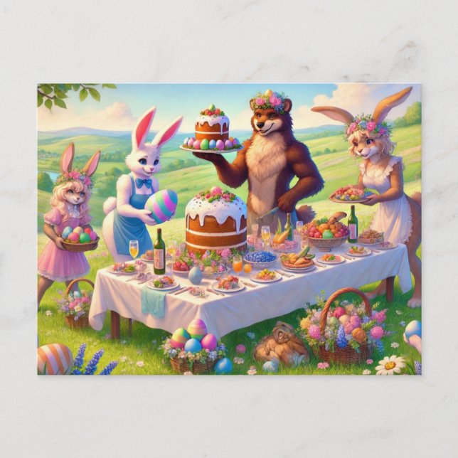 Easter Feast in the Meadow Holiday Postcard (Front)