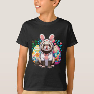 Easter Ferret Cosplay Bunny Hunting Colourful Eggs T-Shirt