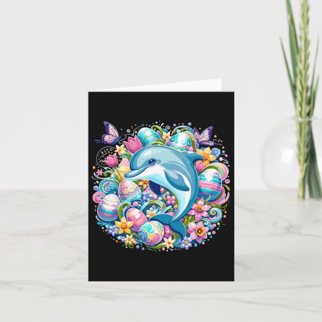Easter Festive Illustration With Charming Dolphin  Card (Front)