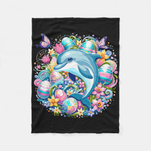 Easter Festive Illustration With Charming Dolphin Fleece Blanket