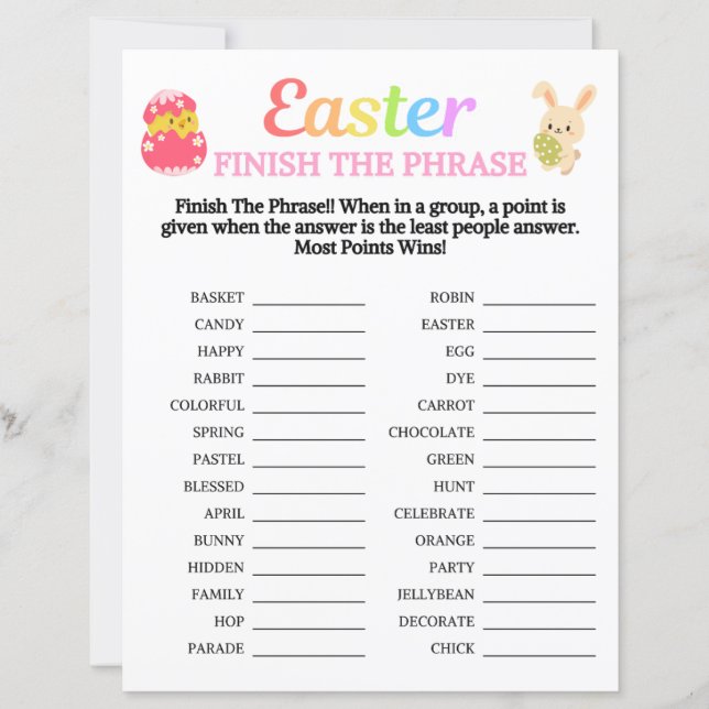 Easter Finish The Phrase Game (Front)