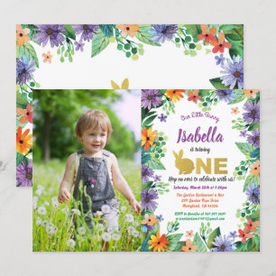 Easter first birthday party photo invitation
